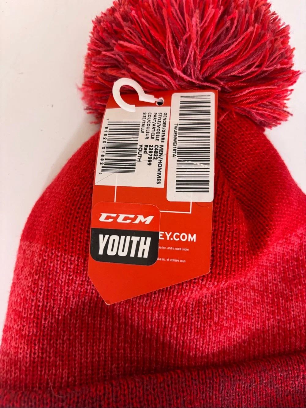 New CCM Youth Red Gradient Youth Pom Winter Beanie Hat